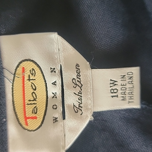 TALBOTS Navy Blue 100% Irish Linen Button Down Patch Pocket Ruffle Cuff Blouse - Picture 7 of 10